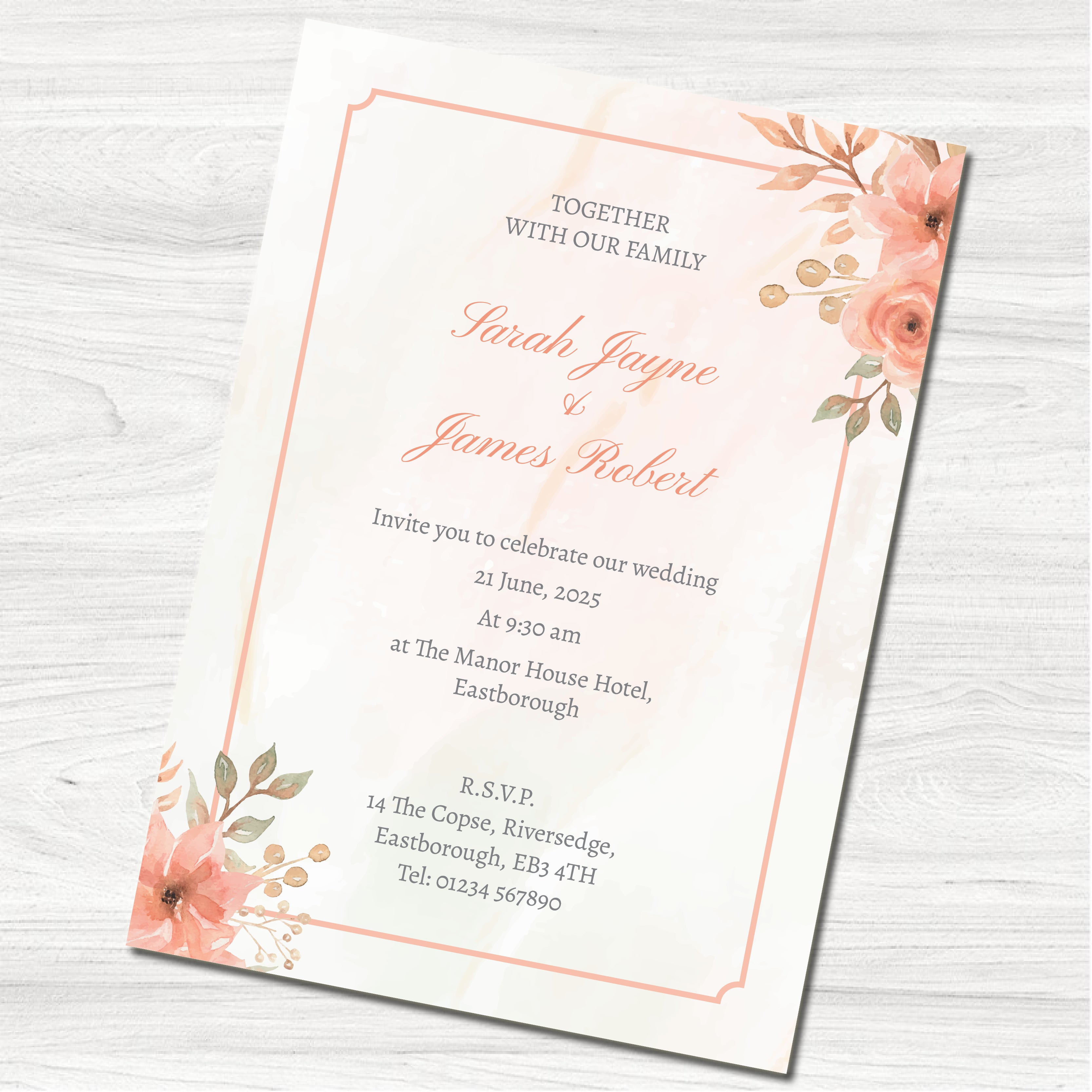 Pink Floral Wedding Day Invitation | Wedding Invites