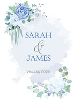 Dusky Blue Roses Personalised Aisle Runner text