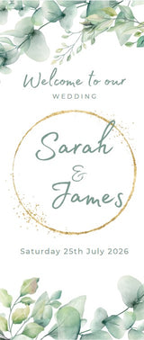 Green Leaves Wedding Roller Banner, Wedding Welcome Banner, Personalised Wedding Banner, Made to Order Banners, Bespoke Designs