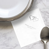 Personalised Serviettes - Entwined Hearts, Available in White or Cream