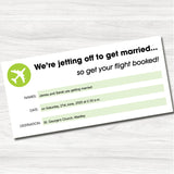 Holiday Ticket Green Wedding Day Invitation
