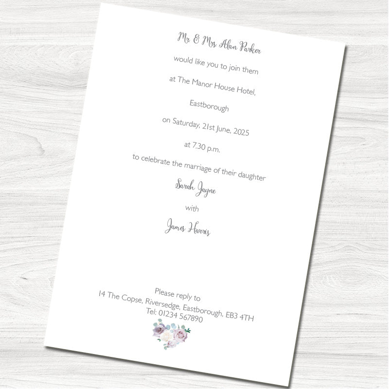 Dusky Violet Roses Wedding Evening Invitation | Wedding Invites