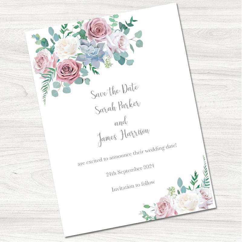 Dusky Pink Roses Save the Date Card | Wedding Invites