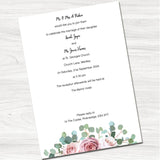 Pink & White Rose Wedding Day Invitation - Back