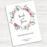 Pink & White Rose Wedding Day Invitation.